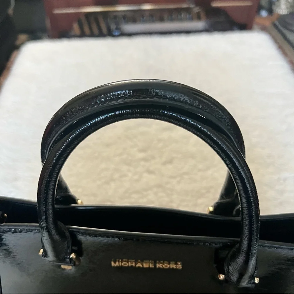 Michael Kors Avril Black Patent Leather Satchels/Shoulders Bag